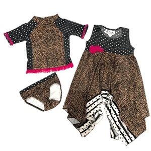 Frankie & Daisy 2 pc Swimsuit & CoverUp Dress 3T Leopard Polka Dots Pink Ruffle